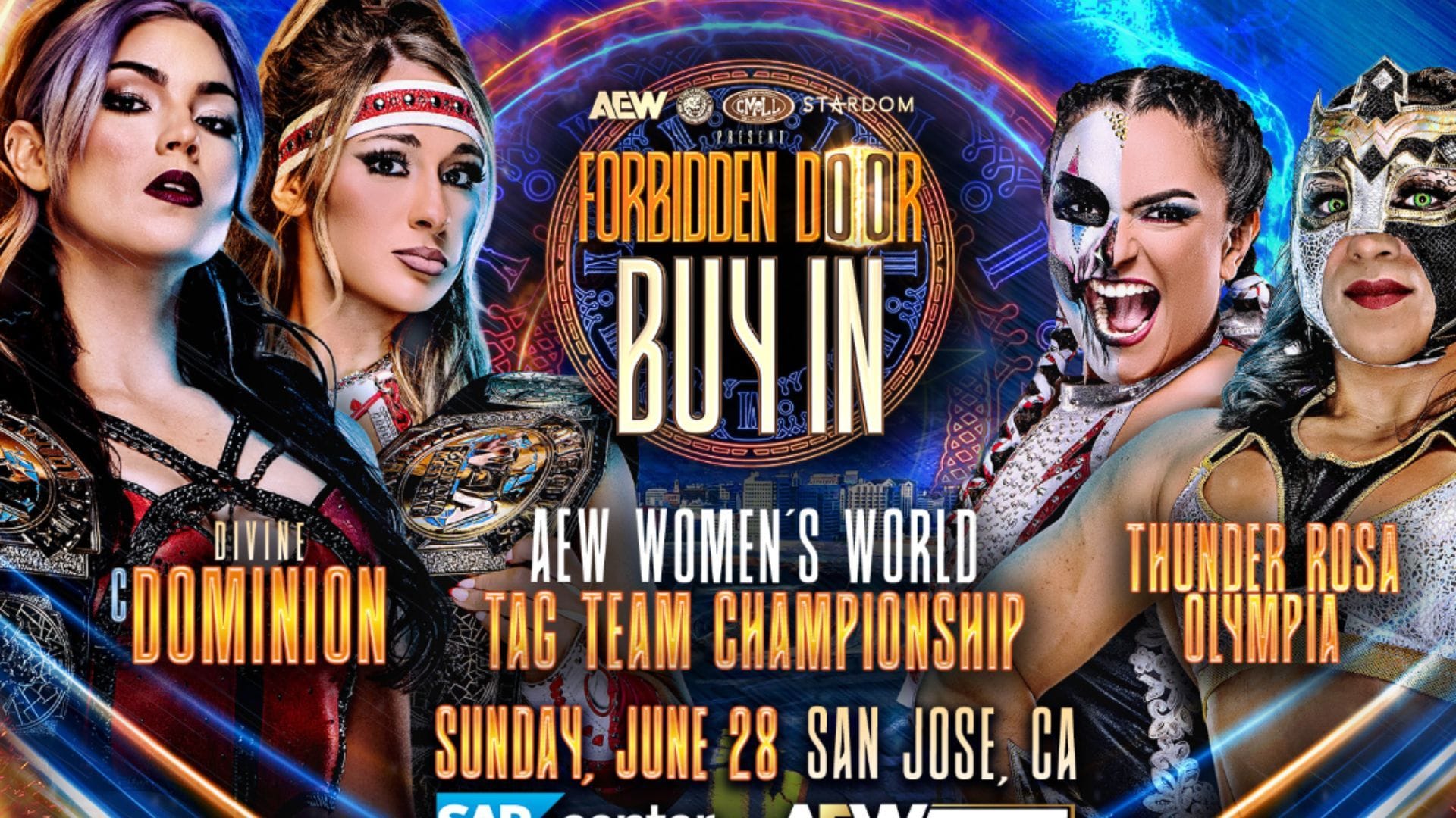 Gráfico da partida para Divine Dominion vs Thunder Rosa/Olympia (Imagem via X @AEW)