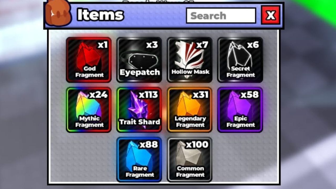 Fragmentos no inventário (imagem via Roblox)