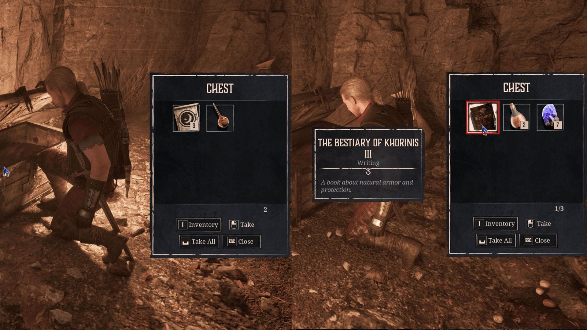 Abra os baús dentro da caverna para obter o Bestiário de Khorinis 3 (Imagem via Alkimia Interactive)