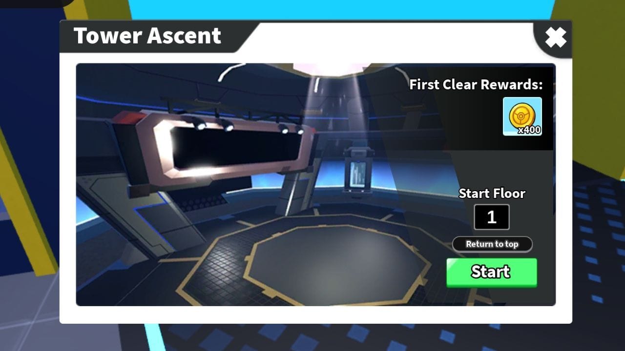 O menu Tower Ascent (imagem via Roblox)