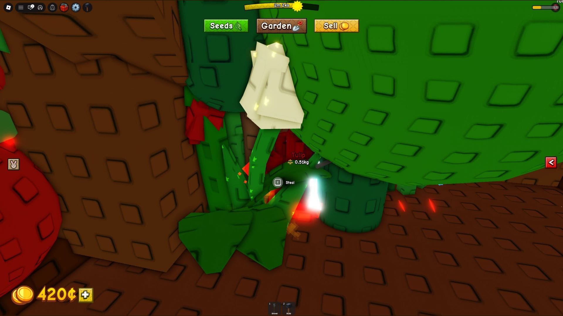 Uma tulipa com a mutação Bloodlit (imagem via Roblox)