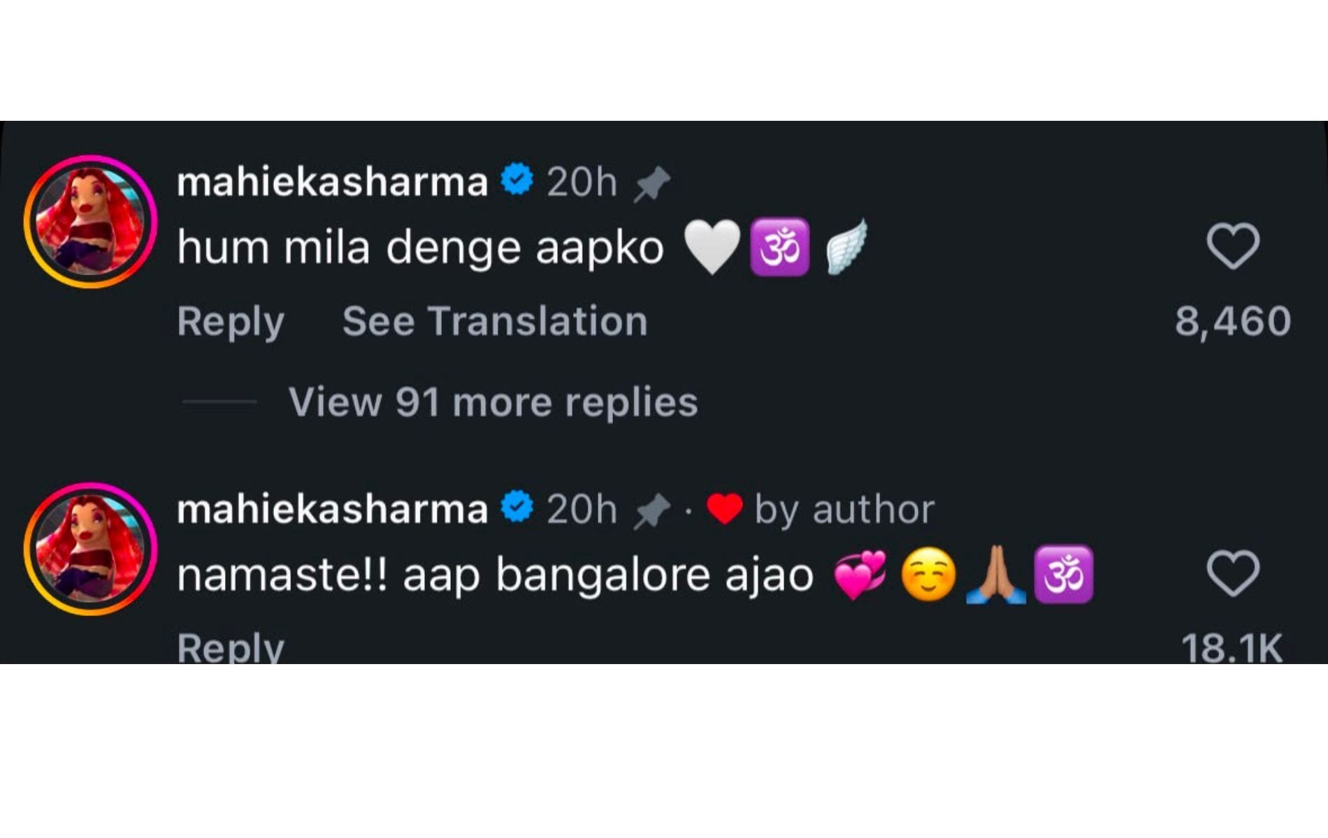 Captura de tela do comentário de Mahieka Sharma.
