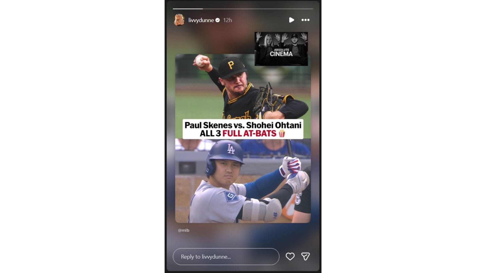 Olivia Dunne's comment on the Opening Day promo (Image via Instagram/@mlb)