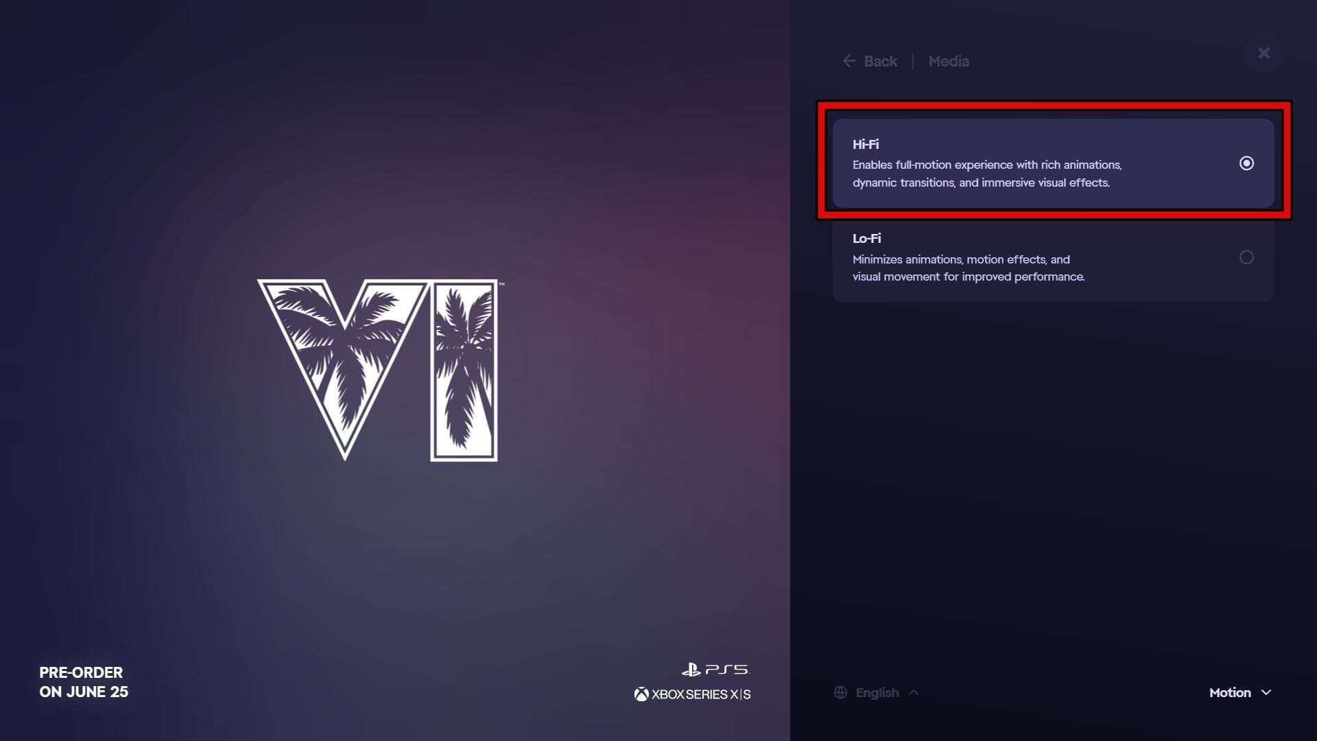 Mantenha a configuração de movimento em Hi-Fi (imagem via Rockstar Games)