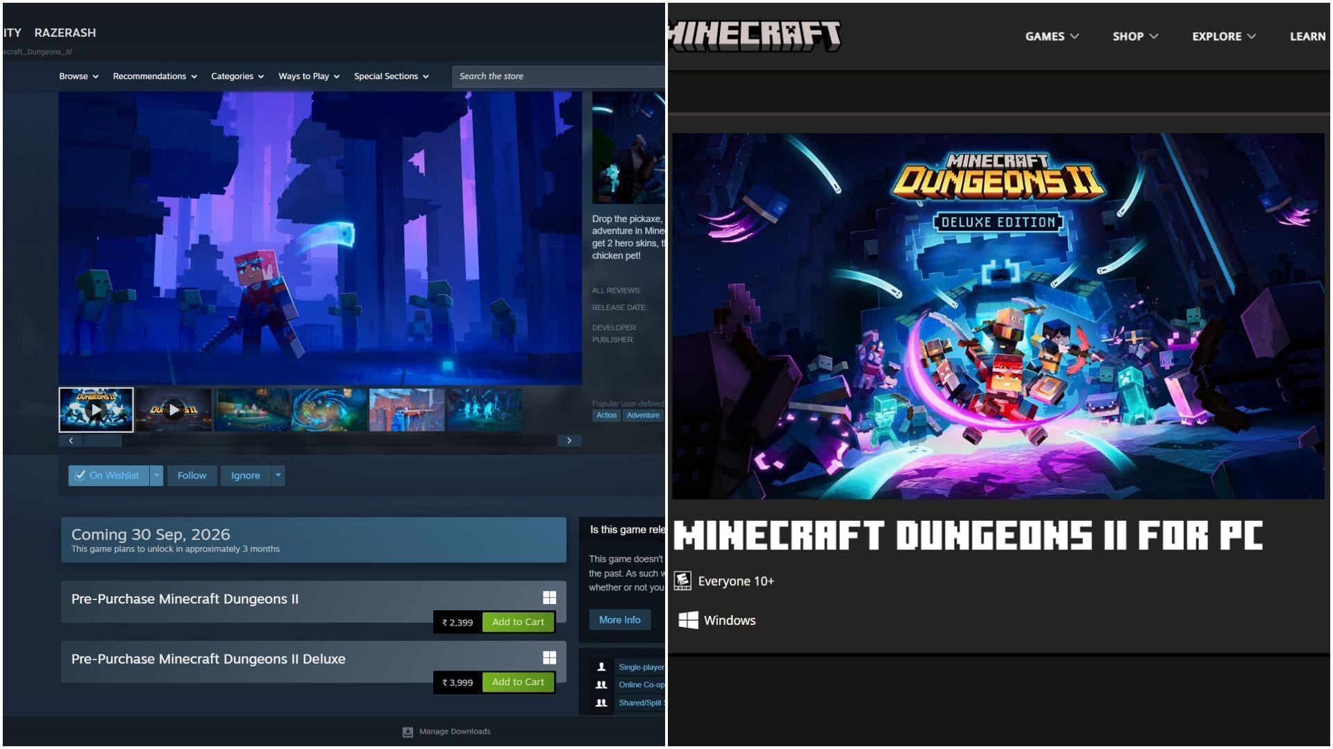 The game can be purchased either from the Minecraft website or Steam (Image via Steam || Minecraft)