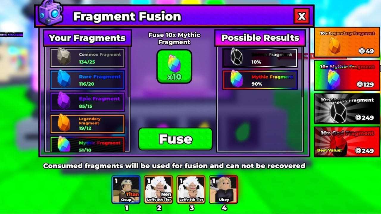 Menu Fragment Fusion (imagem via Roblox)