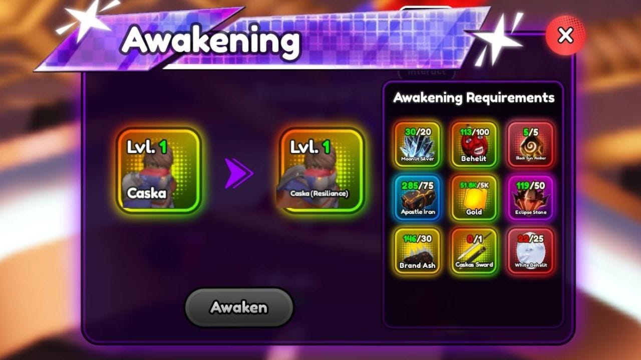 All items needed to Awaken Caska (Image via Roblox)