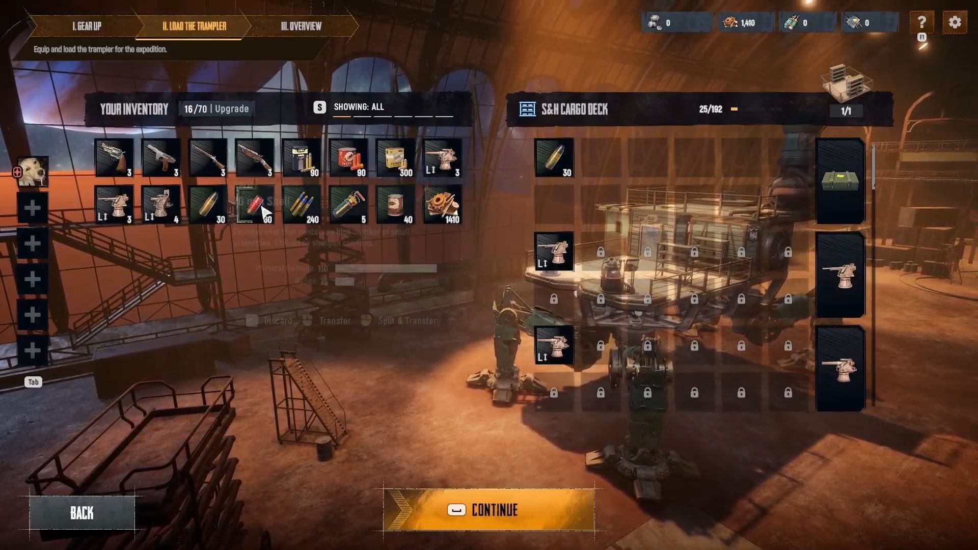 Carregue canhões em seu Trampler antes do início da expedição (Imagem via TinyBuild || YouTube/@SideQuestGuides)