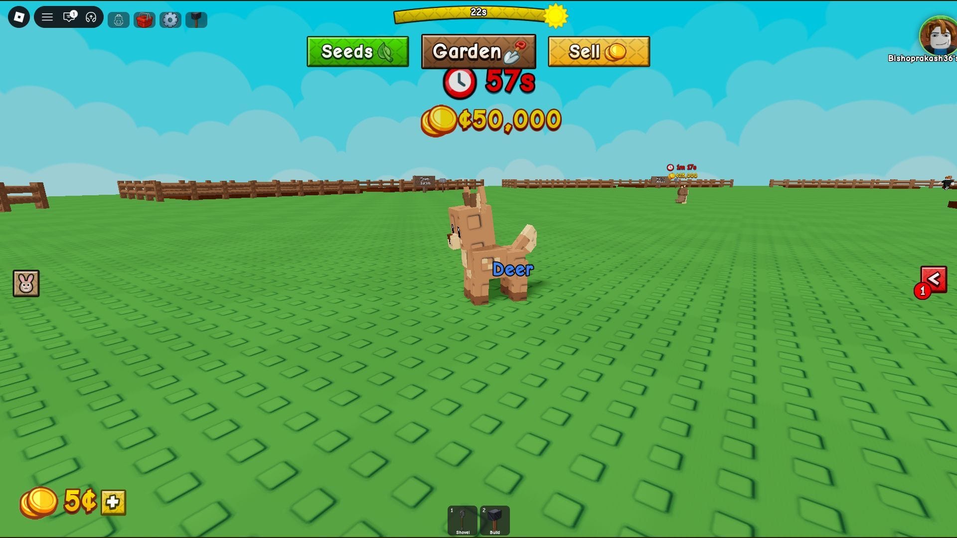O animal de estimação cervo pode aparecer aleatoriamente no mapa (imagem via Roblox)