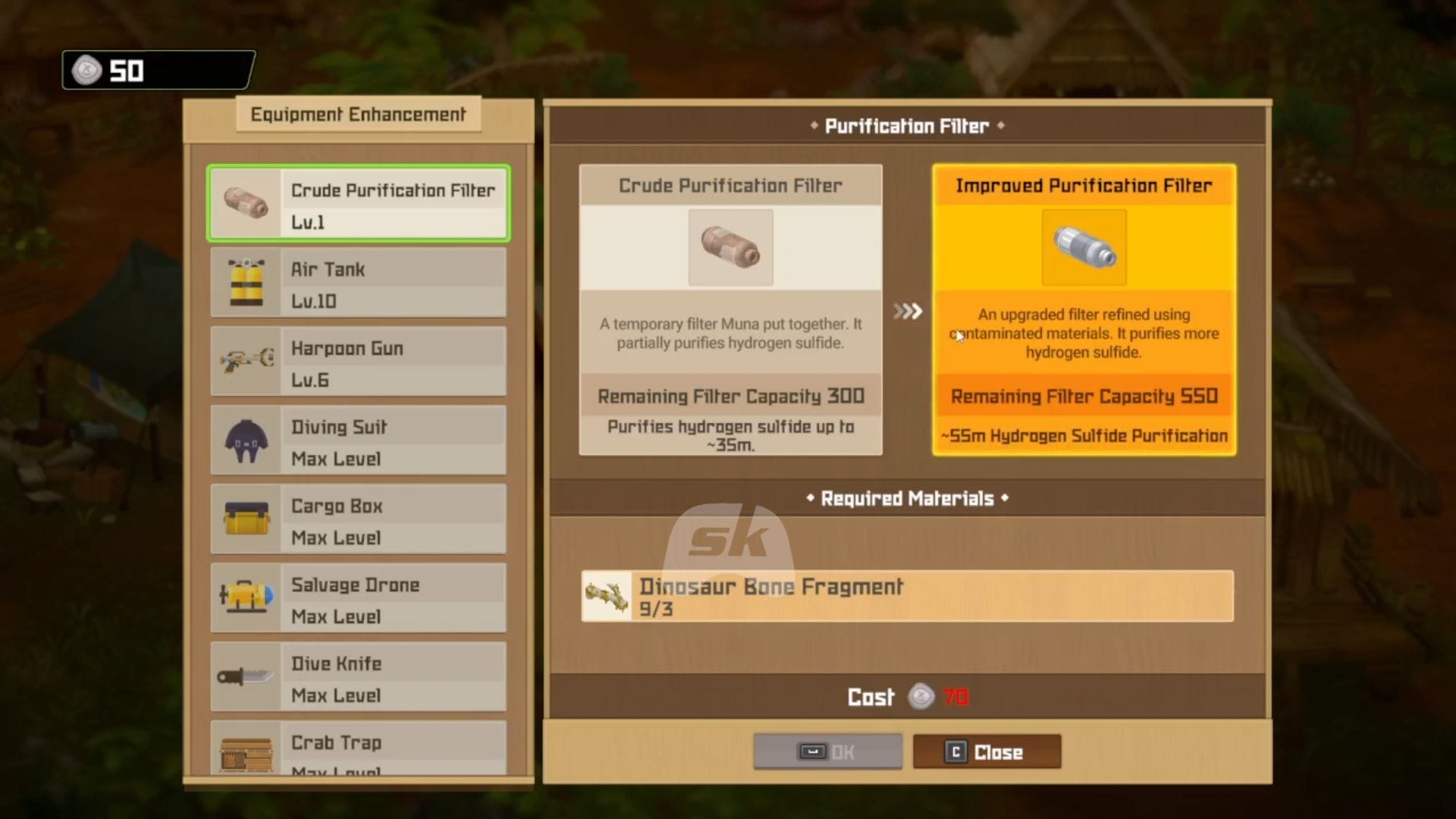 Atualize o filtro de purificação no passo a passo de Dave the Diver In the Jungle (imagem via Sportskeeda Gaming || Mintrocket)