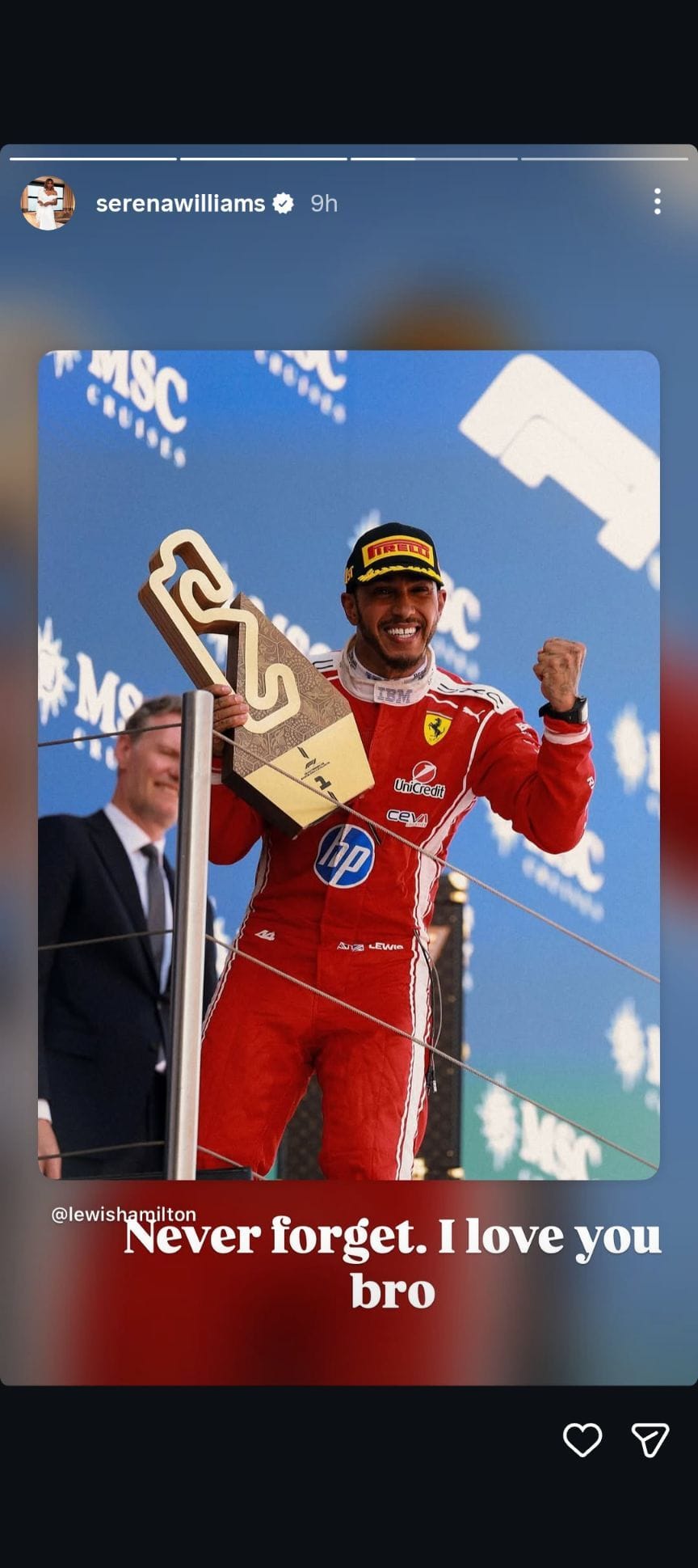 Captura de tela da história de Williams no Instagram.