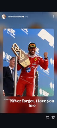 Captura de tela da história de Williams no Instagram.
