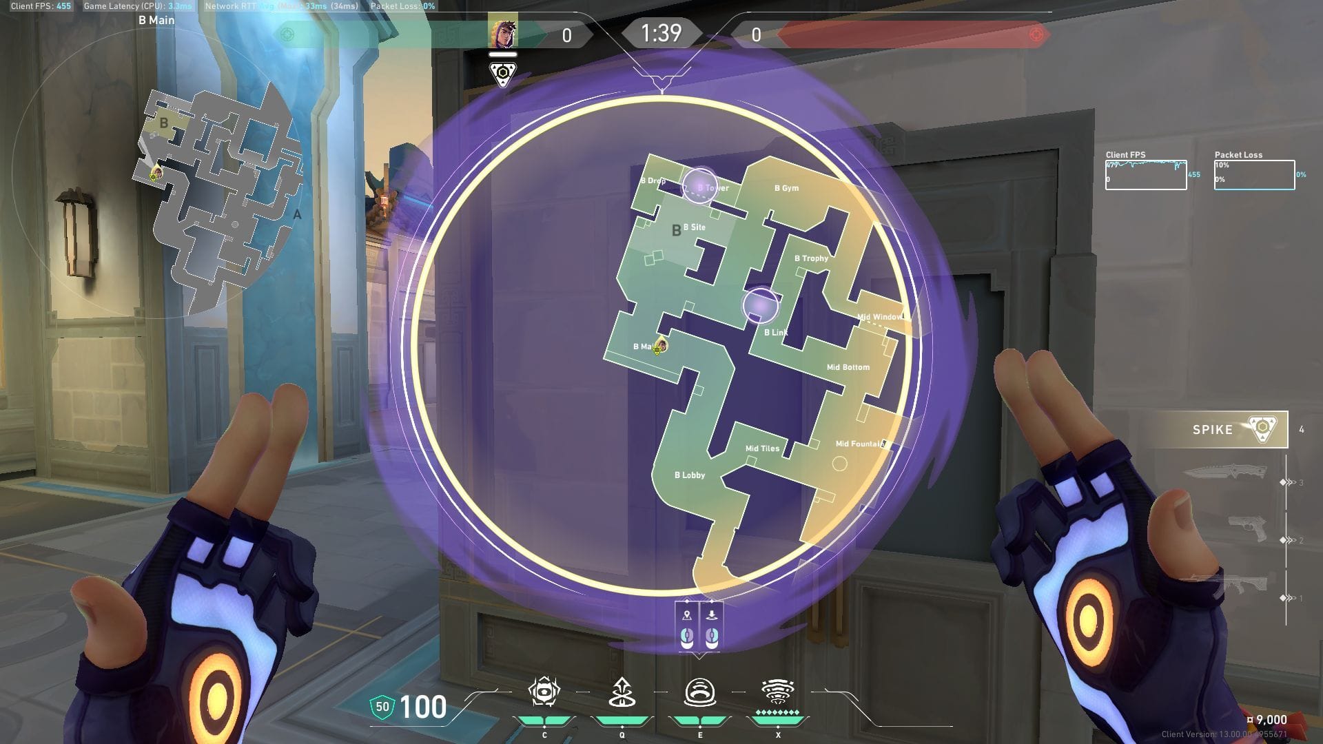 Smoke B Gym e B Drop enquanto atacam o site B (Imagem via Riot Games || Sporskeeda Gaming) 