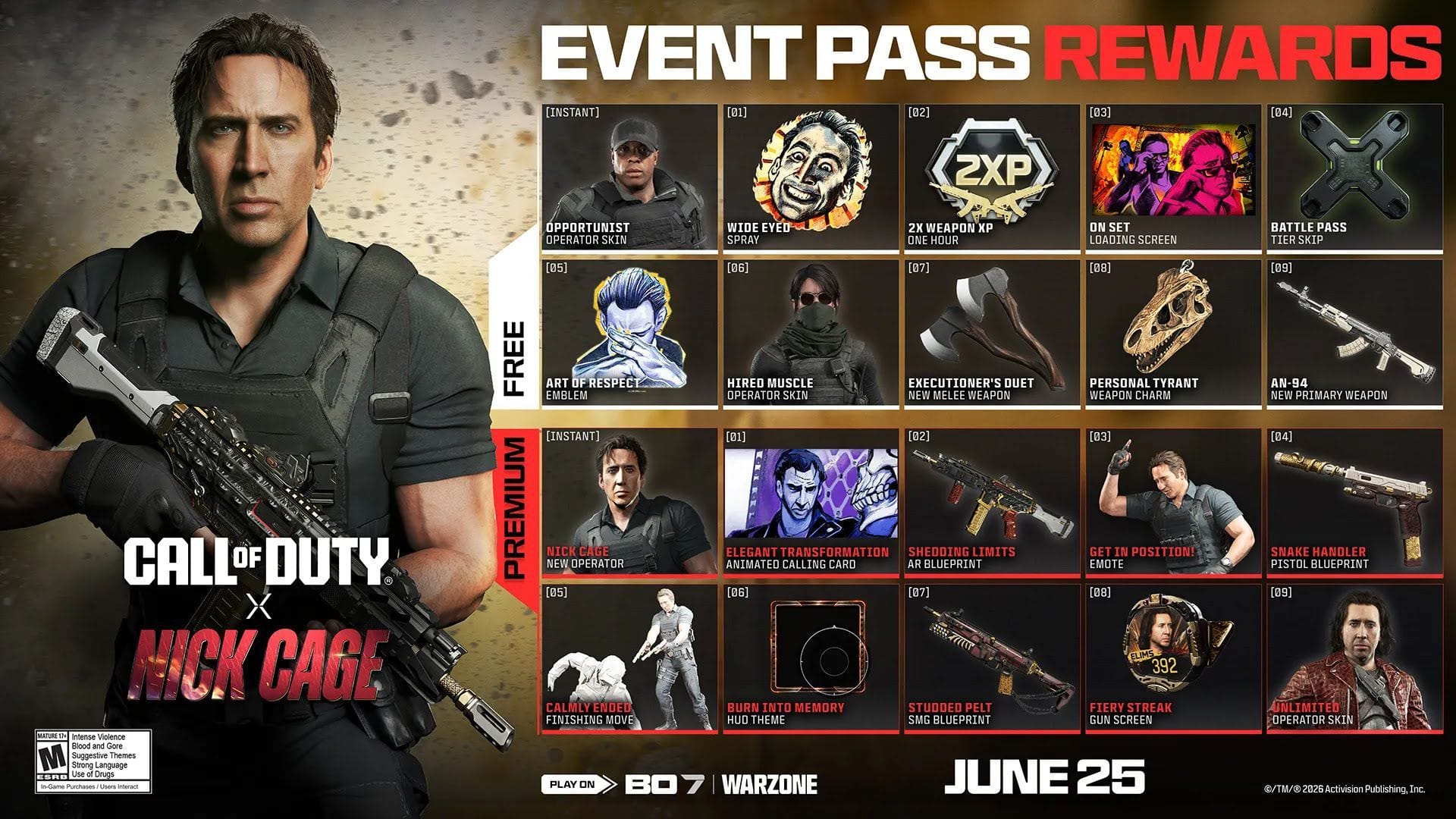 Nick Cage event pass in Black Ops 7 Season 4 Reloaded patch notes (Image via Activision)