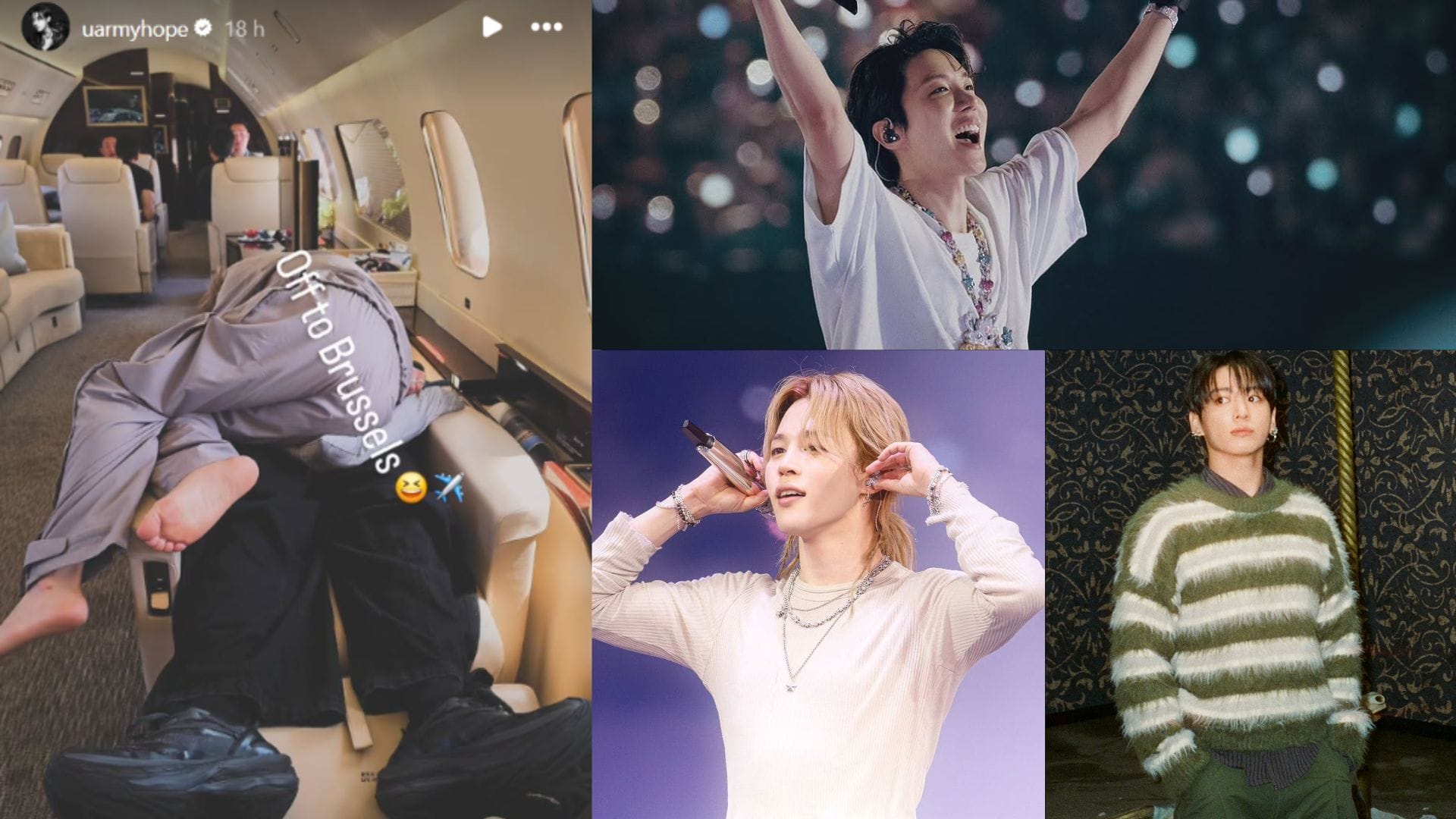 "Peak BTS chaos"- Fans lose it over j-hope's Instagram Story photo of Jimin using Jungkook as a pillow on the plane en route to Brussels