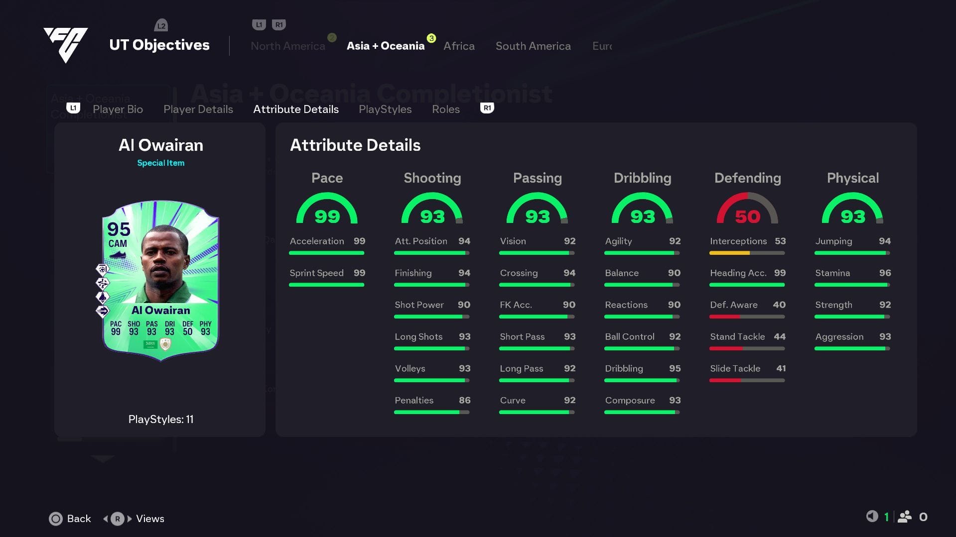 Atributos do ícone da Jornada das Nações de Saeed Al Owairan (imagem via EA Sports)