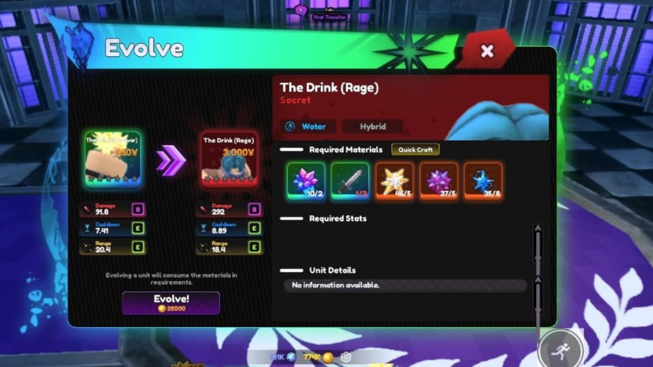 Requirements for The Drink's second evolution (Image via Roblox)