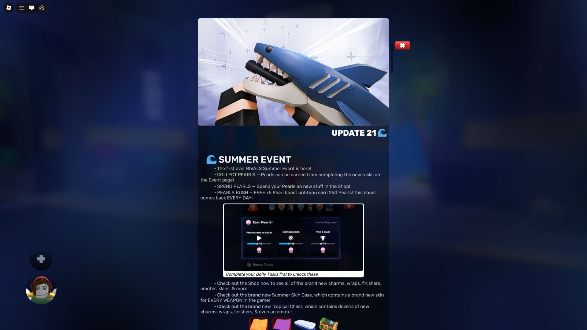 Pearls can be obtained by completing Summer Event-specific tasks (Image via Roblox)