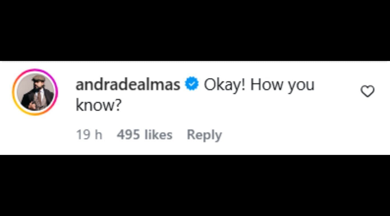 Comentário de Andrade na postagem de MJF (Screengrab retirado do Instagram/@the_mjf)