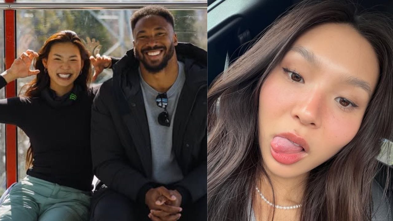 WATCH: Myles Garrett and his GF Chloe Kim pack on PDA before $204,000,000 Rams DE's solid 1st pitch at Dodgers vs. Angels MLB game