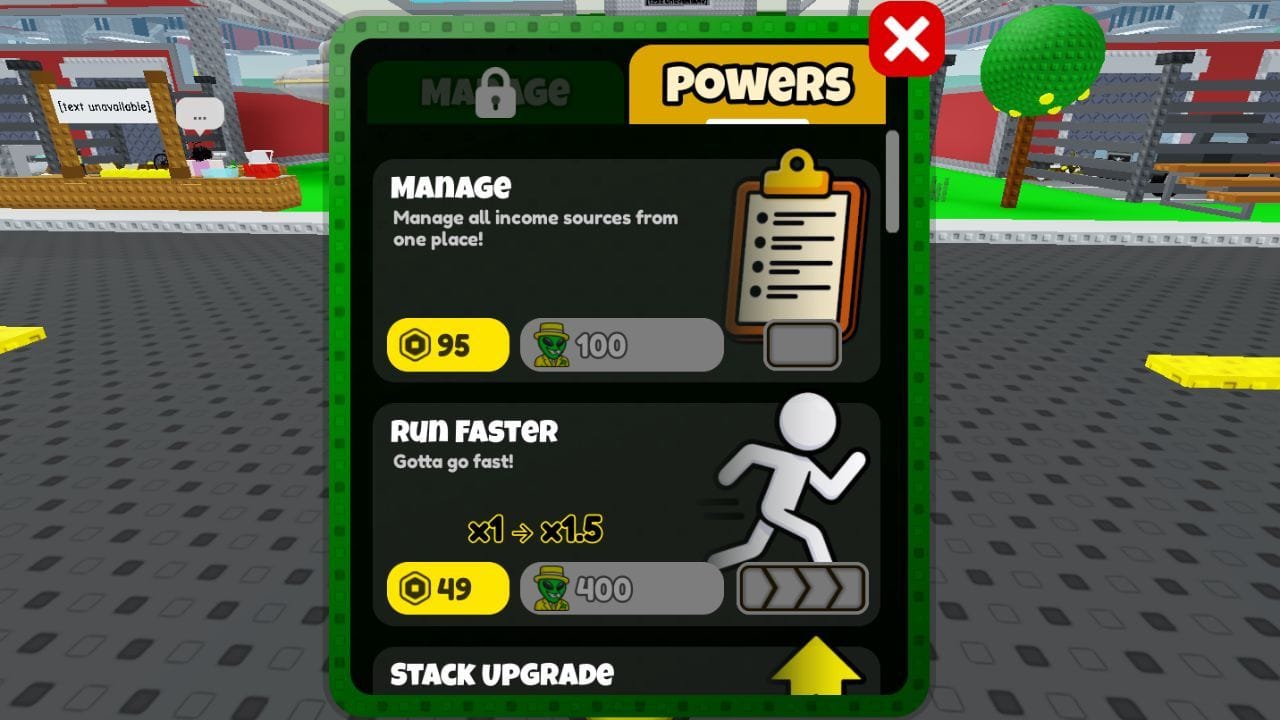 O menu Powers (imagem via Roblox)