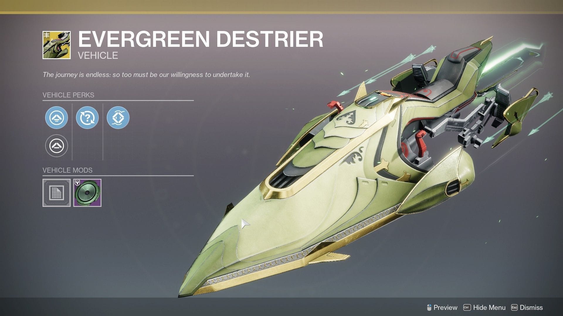 Evergreen Destrier Sparrow (imagem via Bungie)