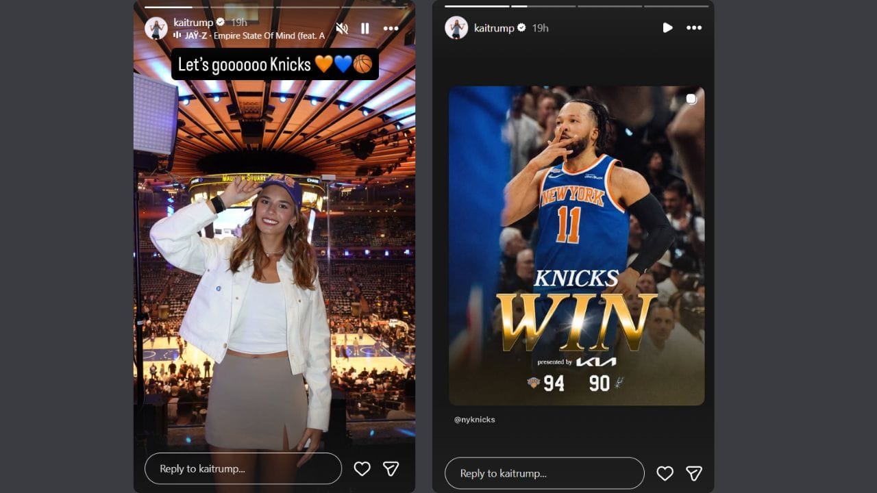 Kai Trump grita Knicks após a vitória do campeonato.
