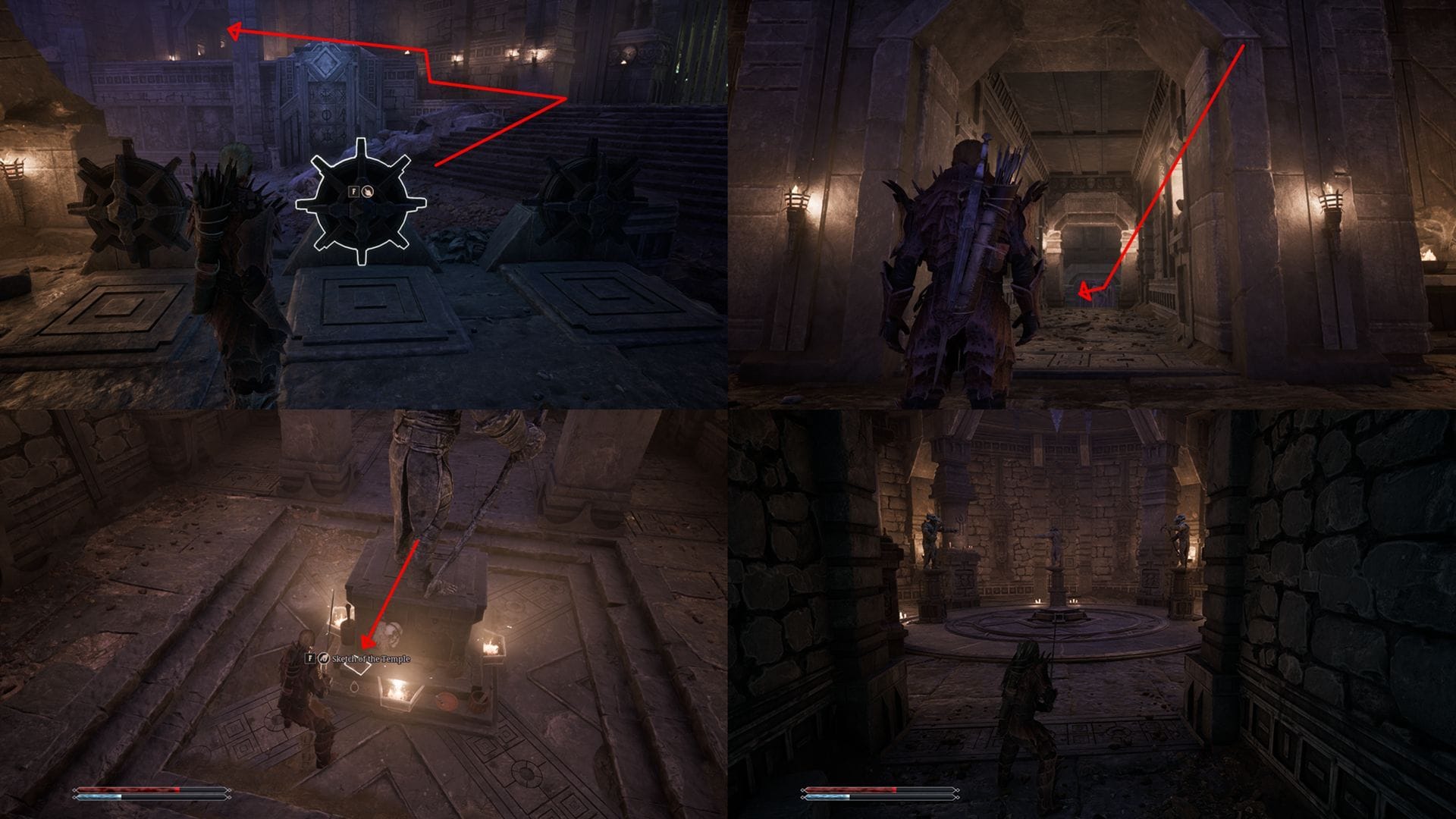 Você pode pegar o mapa do templo na base de uma grande estátua (Imagem via Alkimia Interactive)