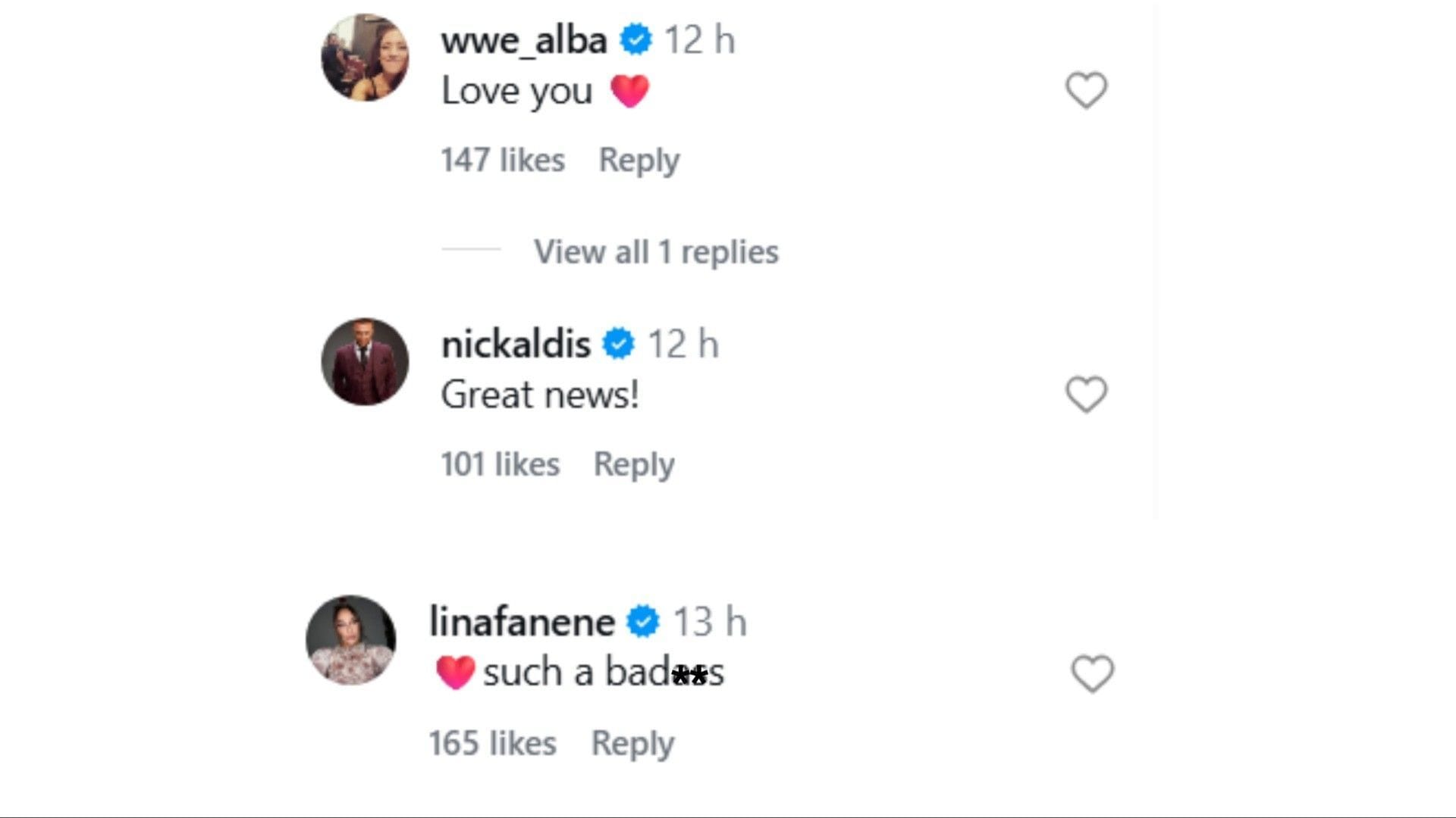 Comentários na postagem de Piper Niven (Fonte: Instagram/@pipernivenwwe)