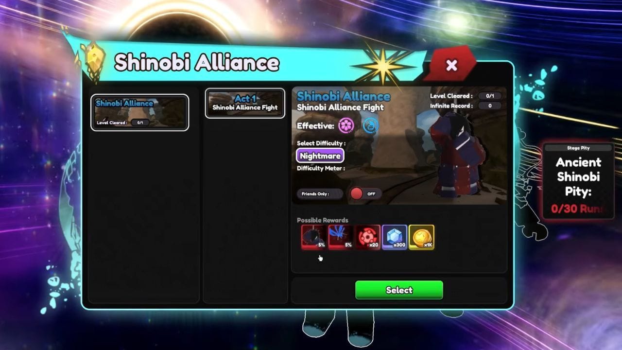 The Shinobi Alliance menu (Image via Roblox)