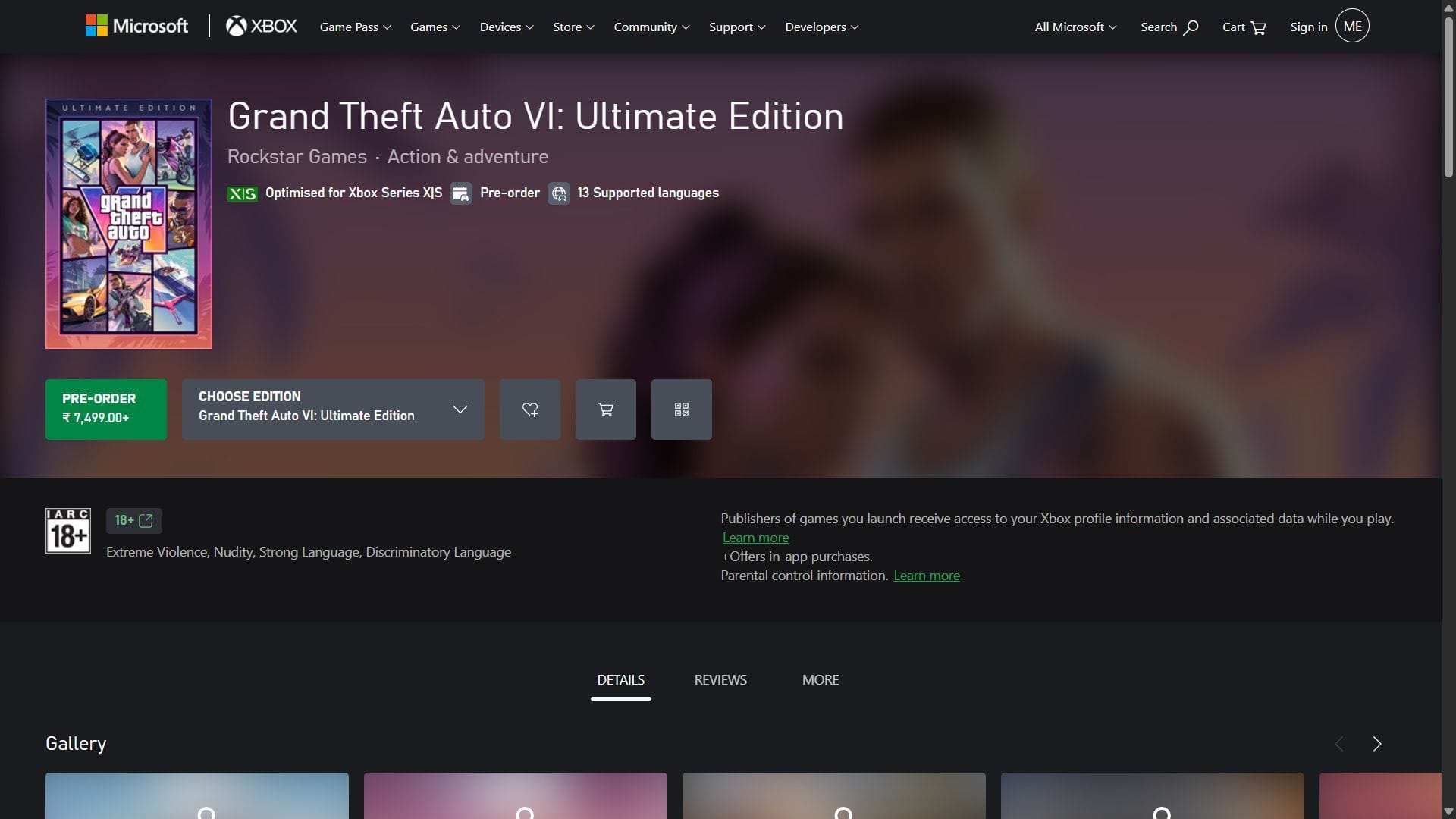 Página da XBOX Store para o jogo (imagem via Microsoft)