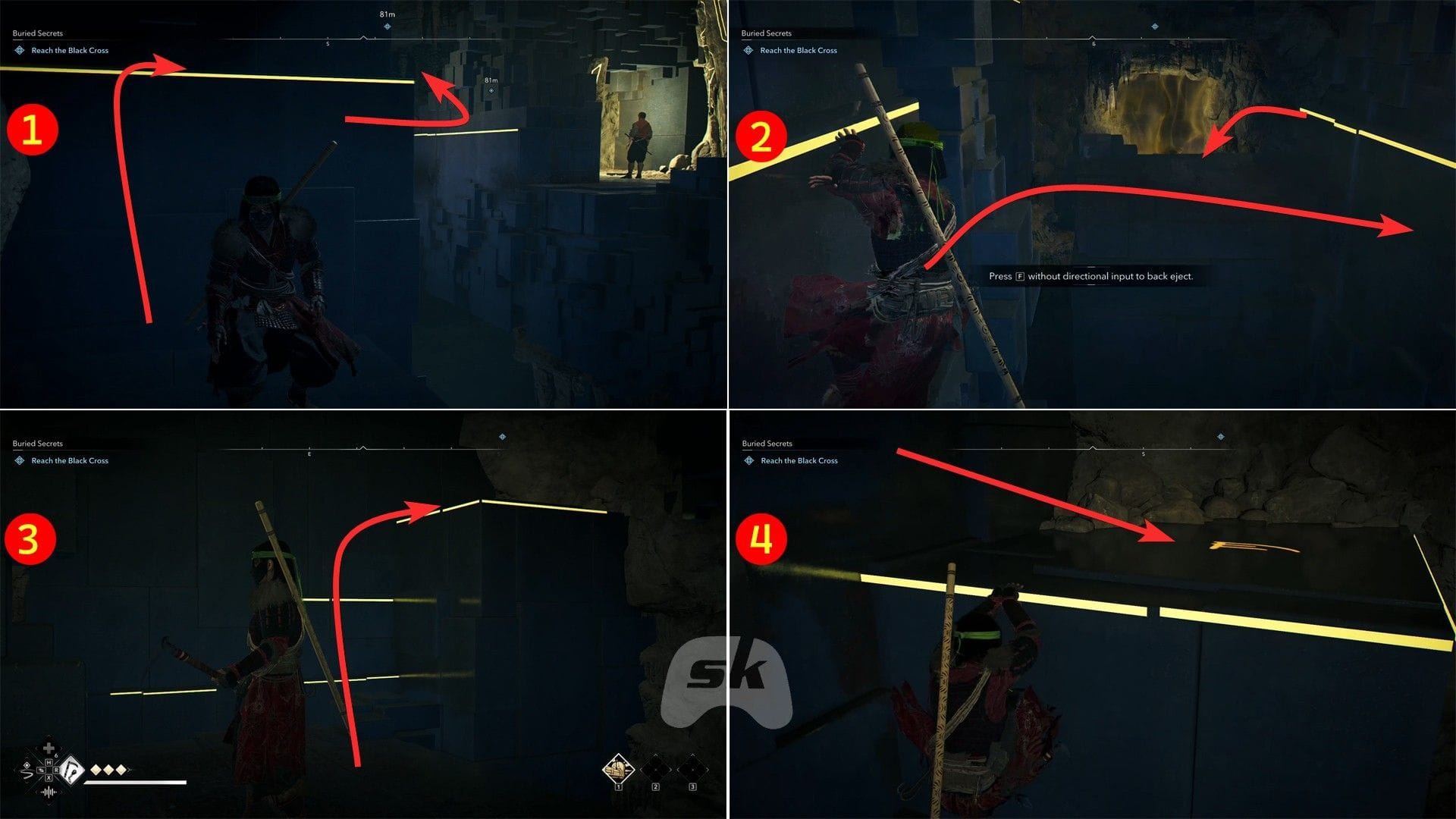 Use the ledges to reach the glowing tile's location (Image via Ubisoft)