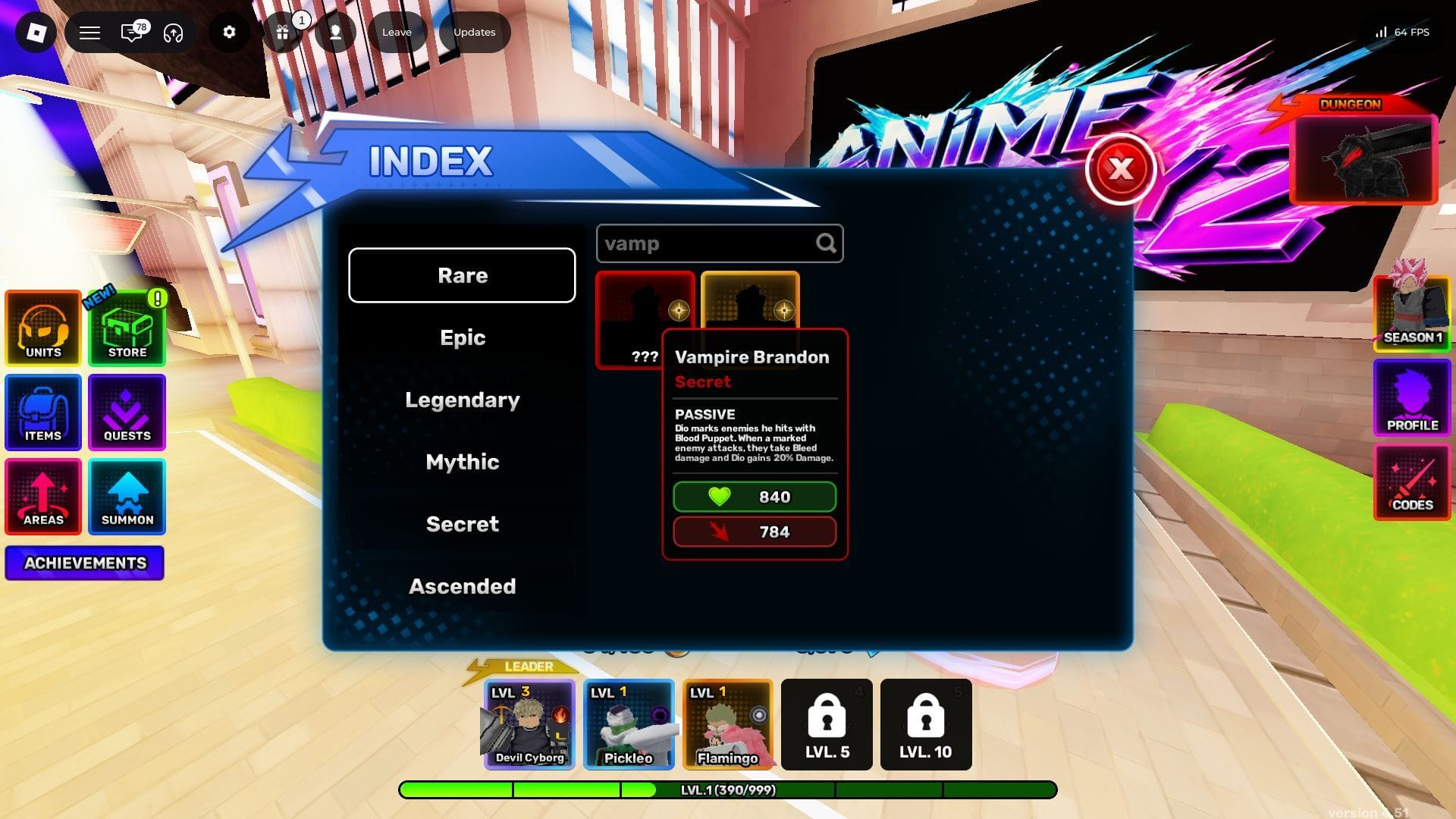 Vampire Brandon in the unit index (Image via Roblox)