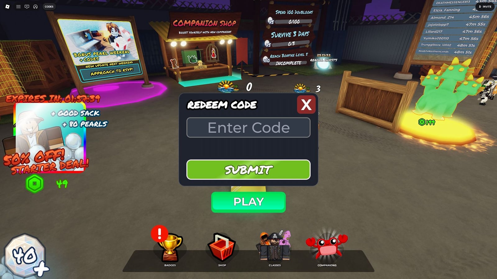 100 Days at Sea codes (July 2026)