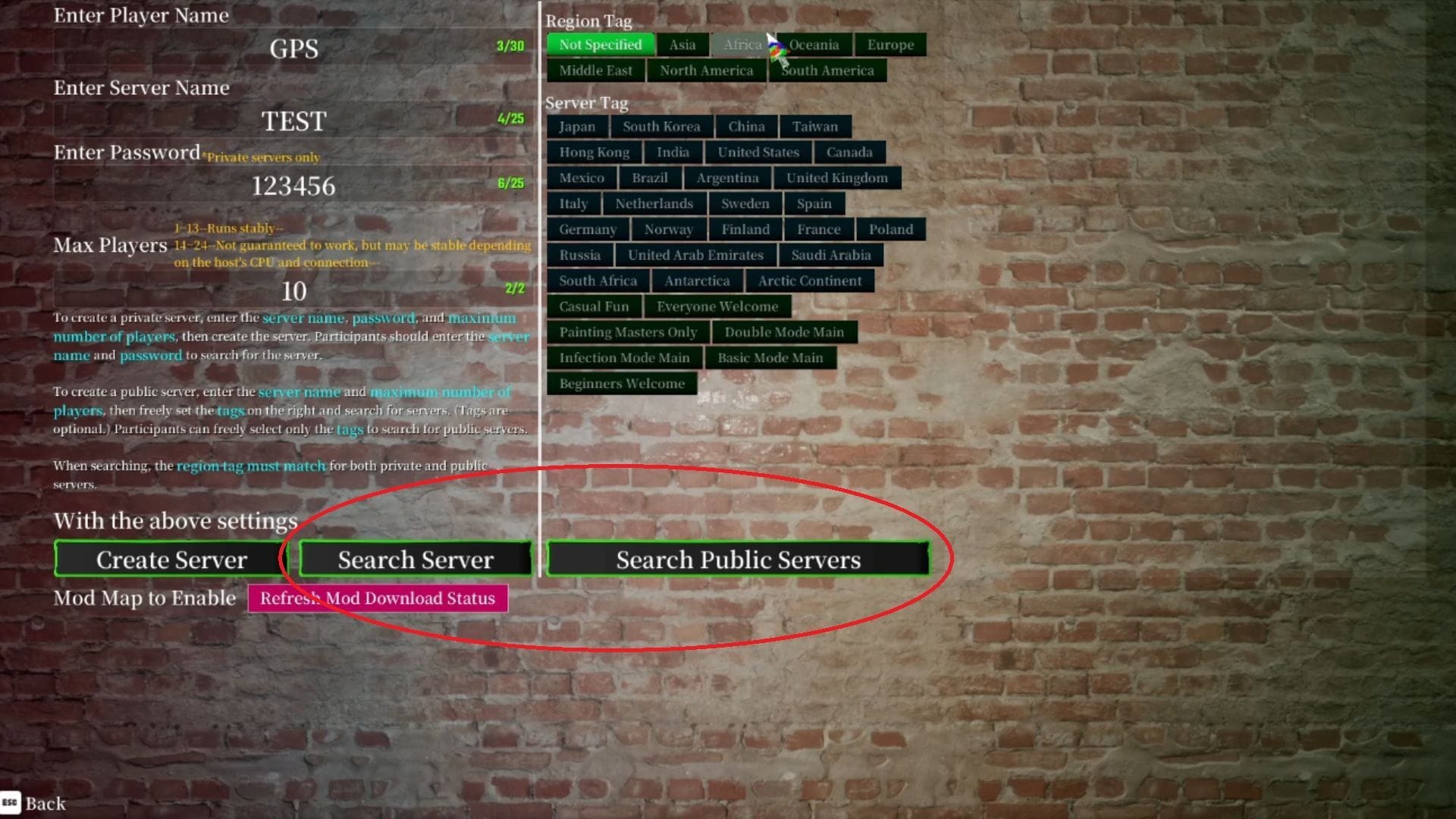 Os botões para pesquisar servidores no MChameleon (Imagem via lemorion_1224 || YouTube/@gpsolved)
