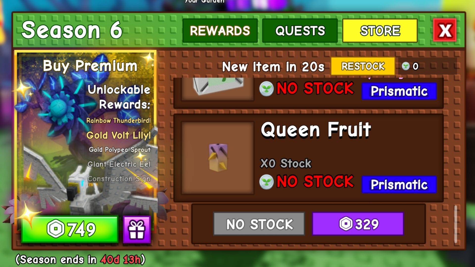 A semente Queen Fruit na loja (imagem via Roblox)