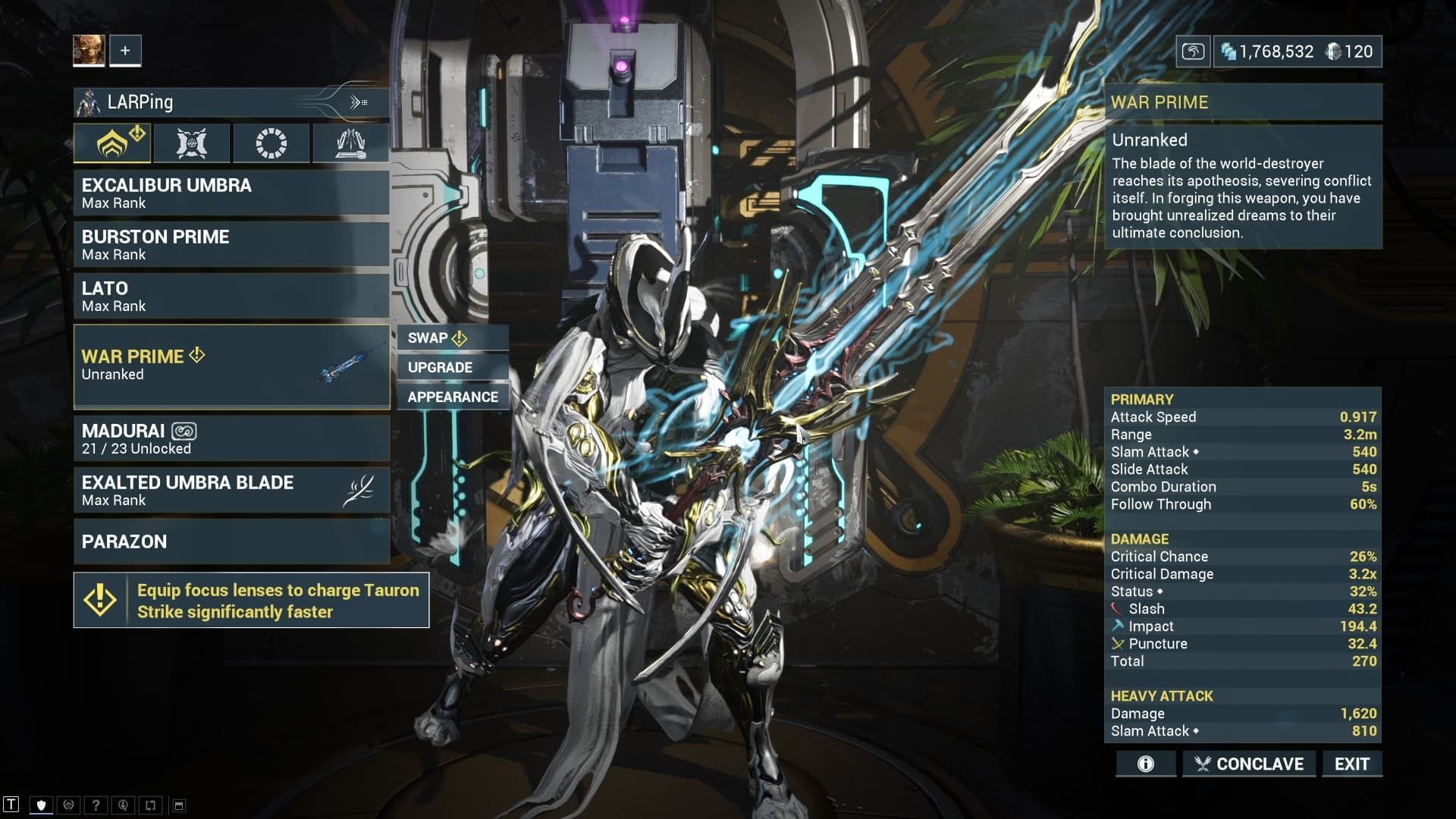 Estatísticas do War Prime (imagem via Digital Extremes)