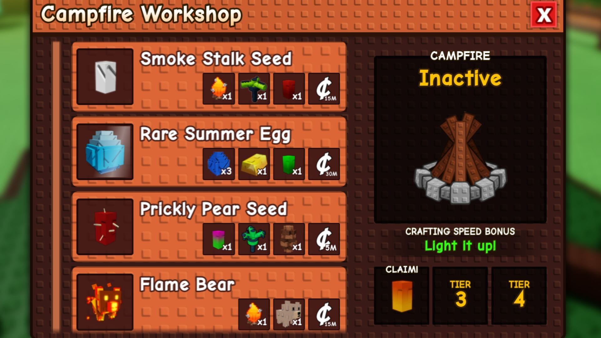 A criatura Flame Bear na Campfire Workshop (Imagem via Roblox)
