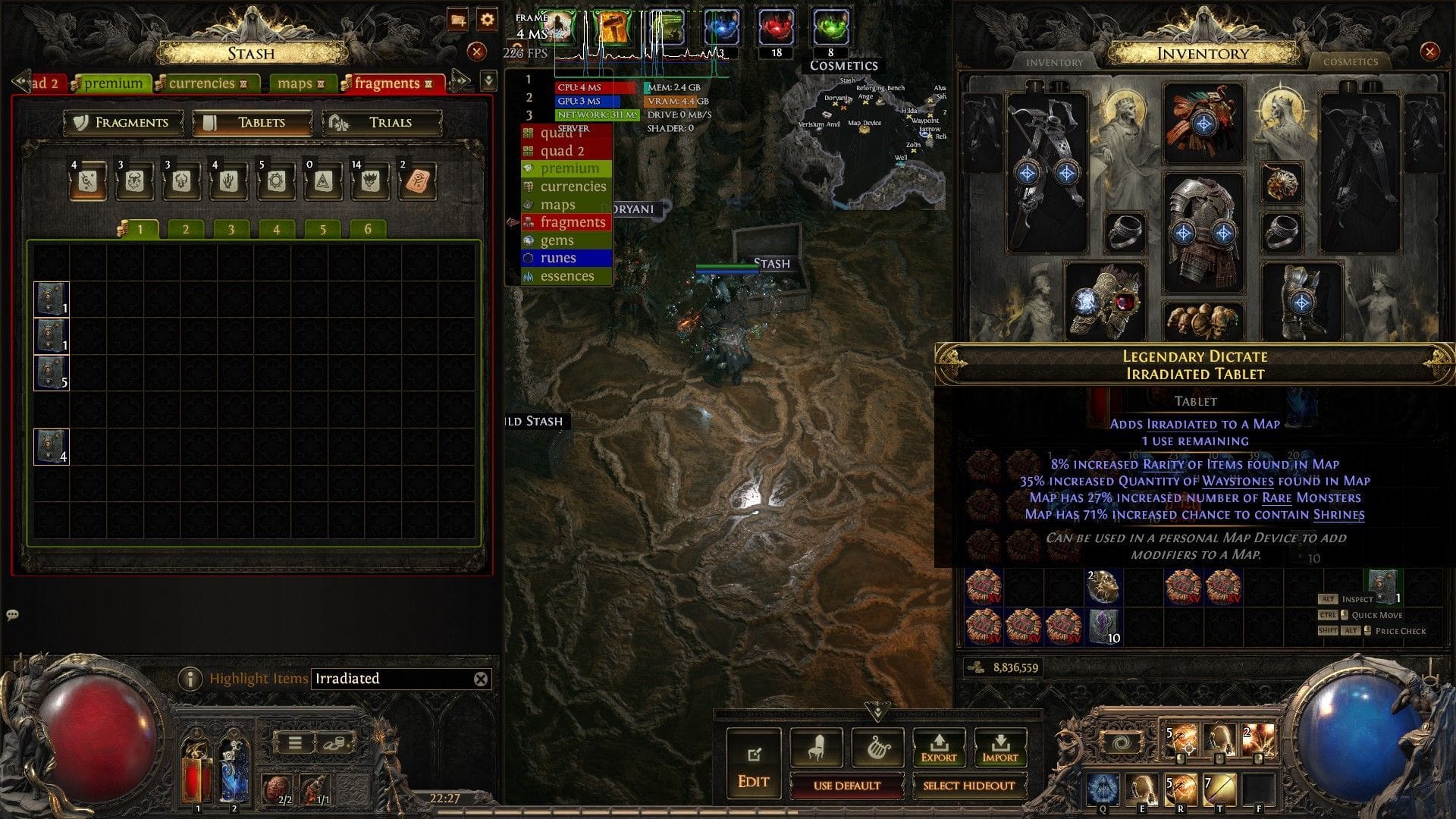 Tablet irradiado com maiores chances de waystone no Path of Exile 2 (Imagem via GGG)