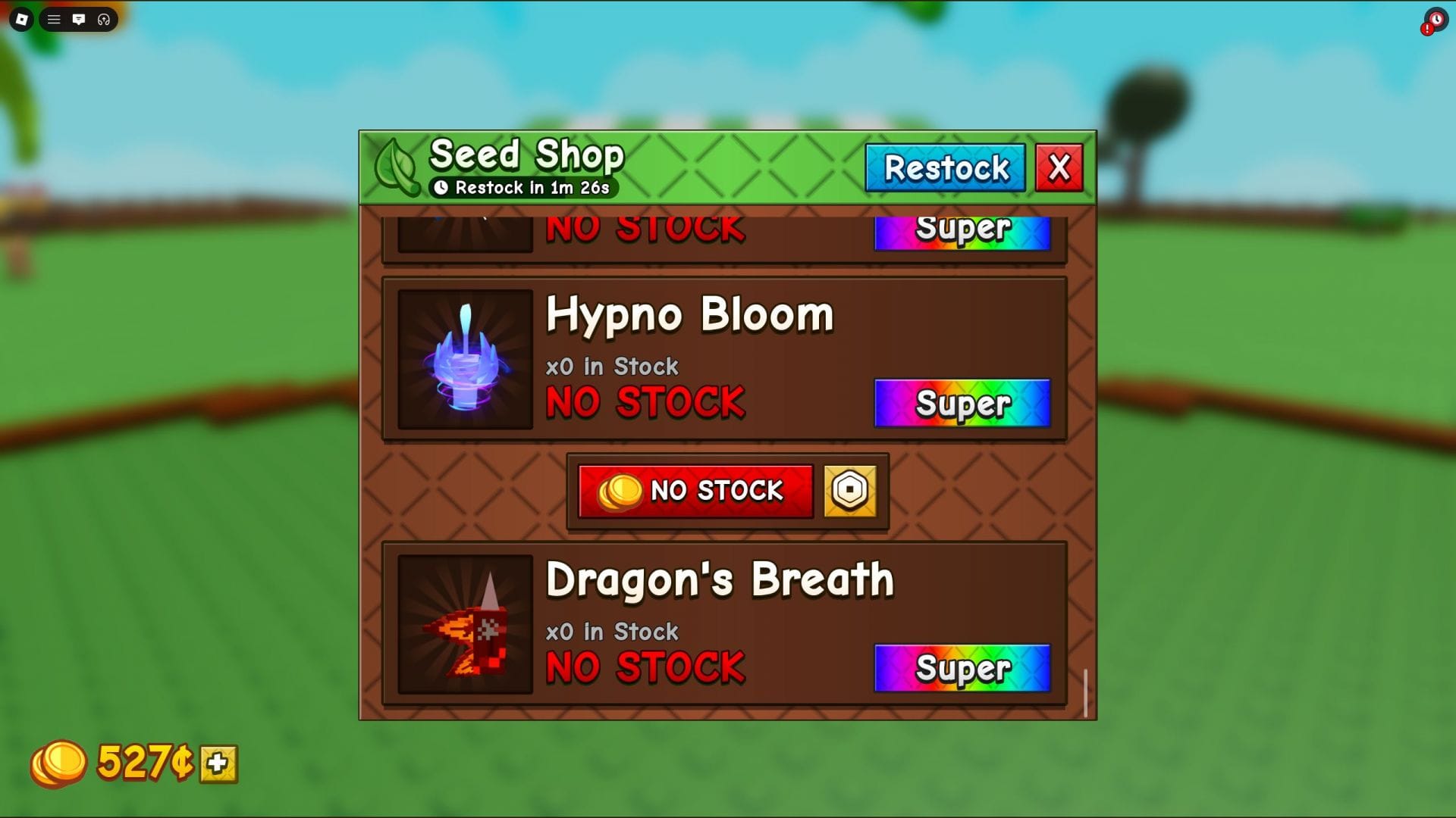 A semente Hypno Bloom está disponível na Seed Shop (Imagem via Roblox)