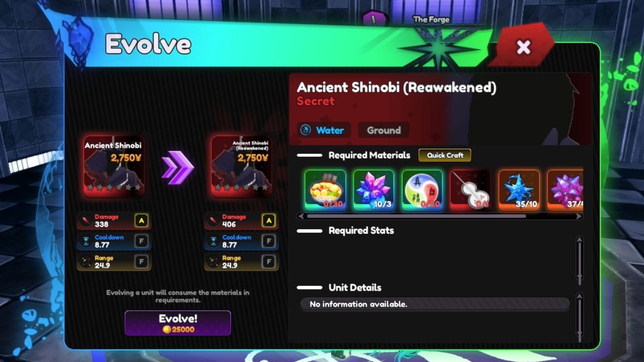 All items required for evolving Ancient Shinobi (Image via Roblox)
