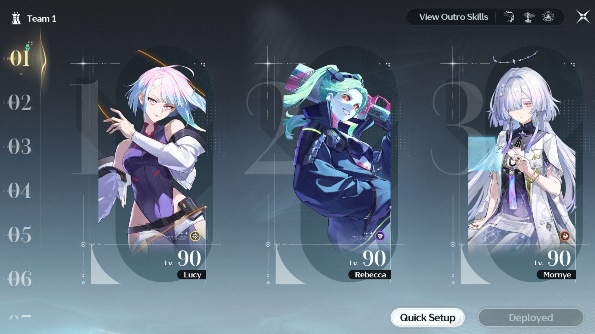 Rebecca's best team featuring Lucy (Image via Kuro Games)