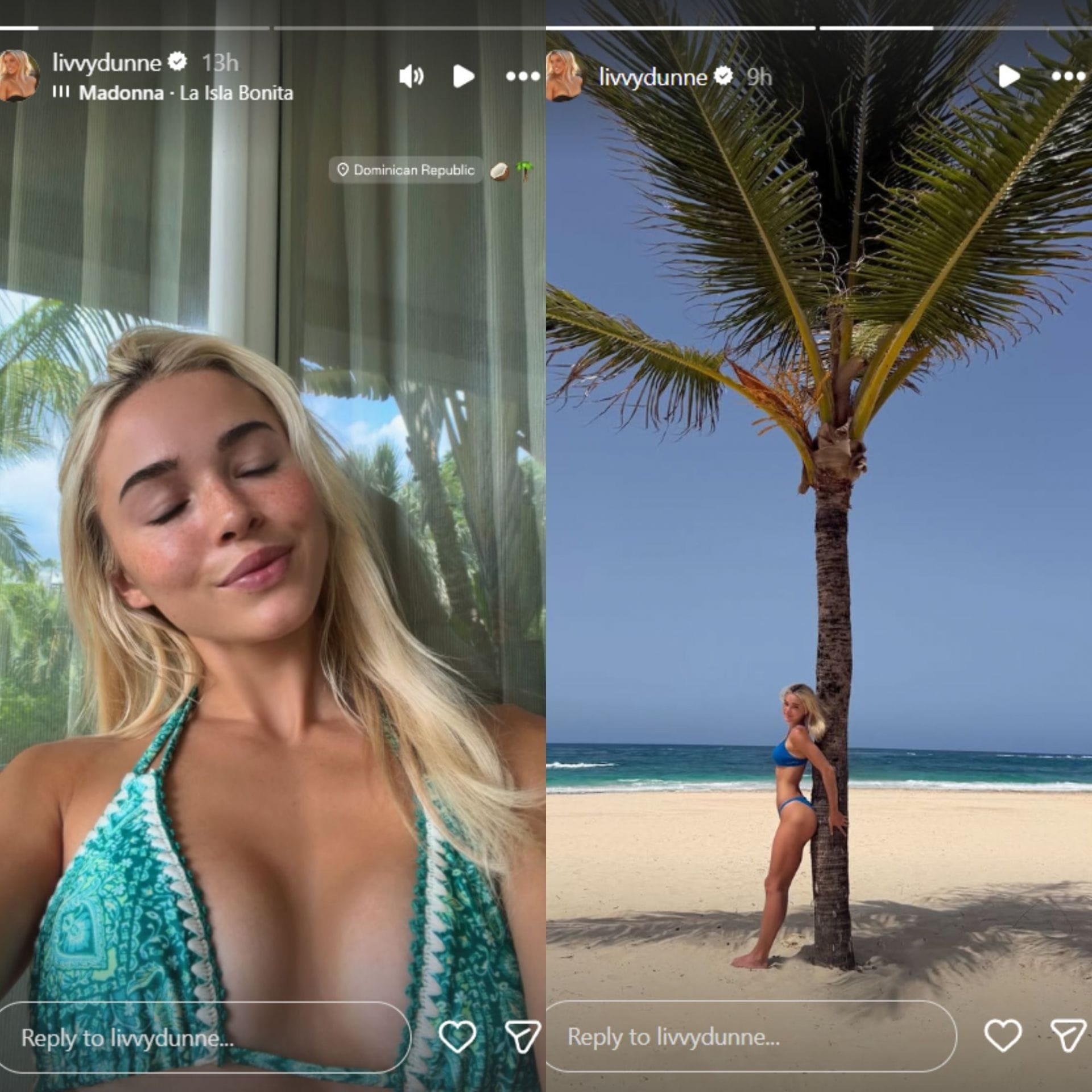 Olivia Dunne de férias na República Dominicana - Fonte: Instagram Story @livvydunne