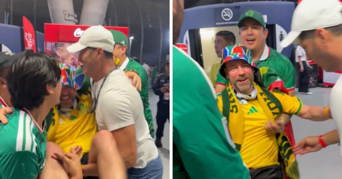 Mexico supporters throw South Africa fan in the air as they celebrate both teams' qualification to Round of 32 at the FIFA World Cup