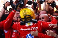 Lewis Hamilton, da Scuderia Ferrari, comemora após o GP de Barcelona. Fonte: Getty