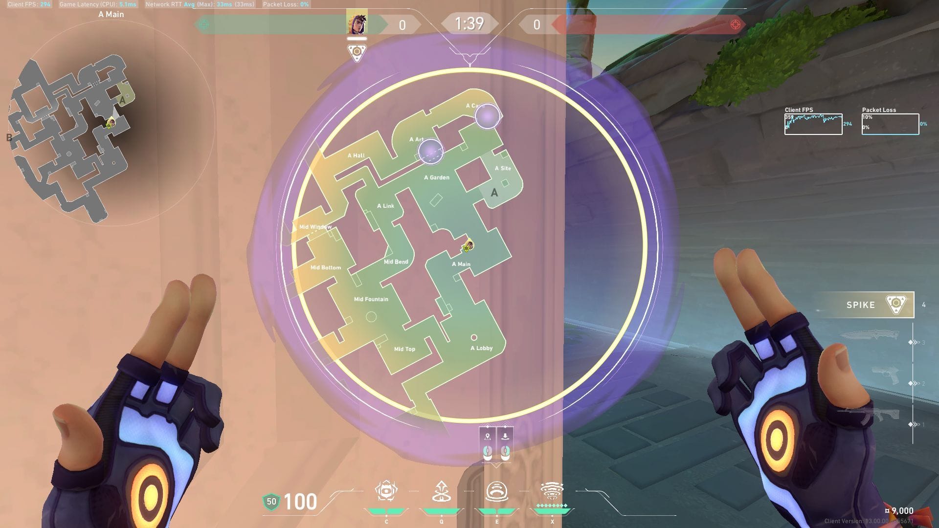 Dois pontos críticos para fumar durante o ataque (Imagem via Riot Games || Sporskeeda Gaming)