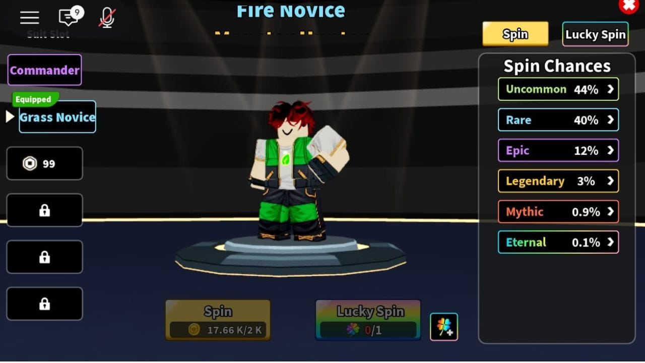 O menu Adventure Suit (imagem via Roblox)
