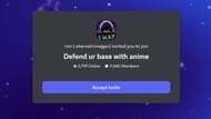 Discord invite for the Defend ur base with anime server (Image via Roblox)