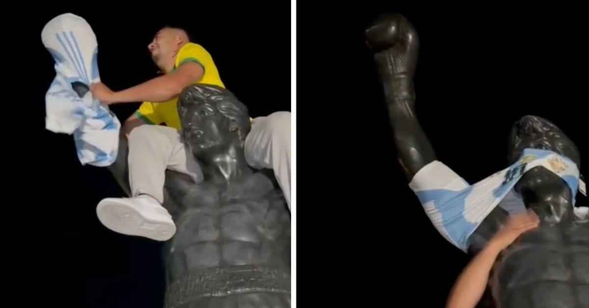 Brazil fan wants Lionel Messi to fail at 2026 FIFA World Cup as he places Argentina captain’s jersey on Rocky Balboa jinx statue