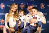 Alex Bregman with his wife, Reagan, and sons Knox and Bennett - Source: Getty